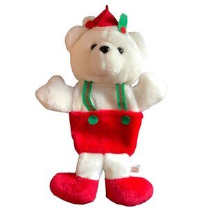 Vtg Teddy Bear Stocking Plush Stuffed Animal Christmas 18" RARE Overalls Pocket‎